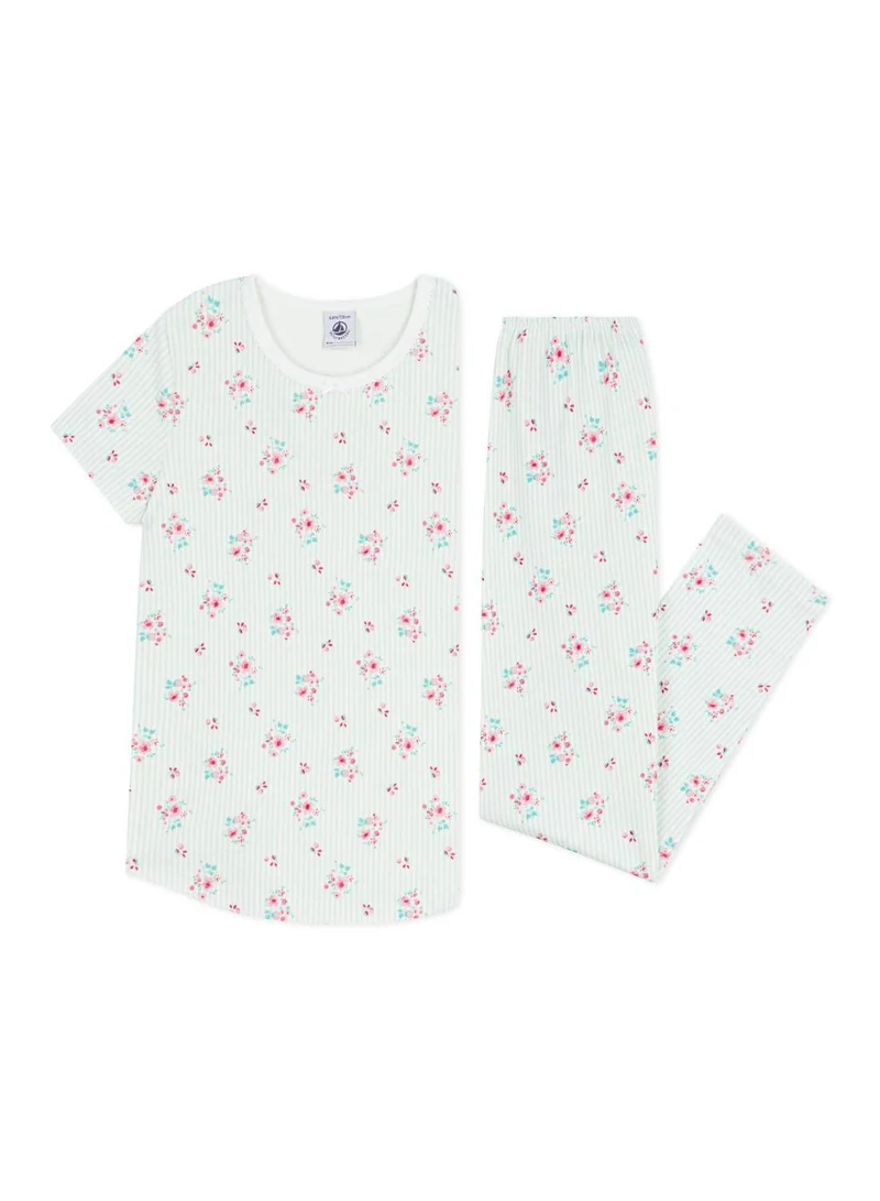 بيتي باتو Children's short-sleeved long-leg flower-patterned cotton pyjamas